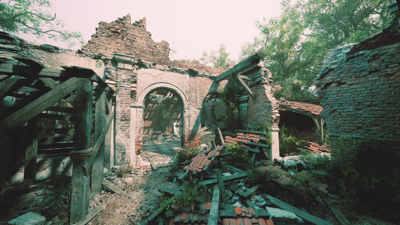 숲 속 의 폐허 된 건물