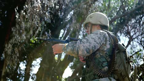 military soldier during training exercise with weapon