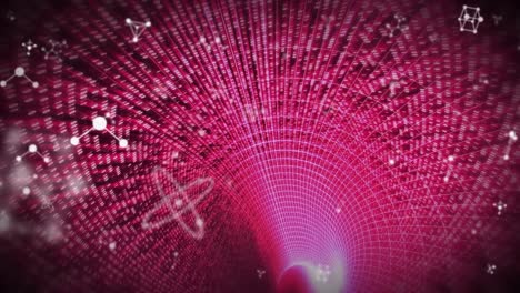 Animation-of-chemical-structures-over-pink-digital-tunnel