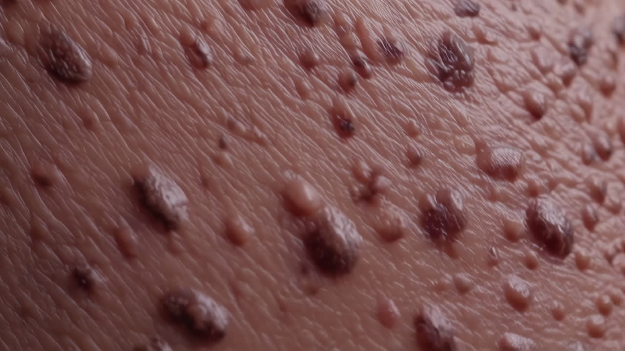 Close-up of Human Skin with Multiple Bumps or Lesions