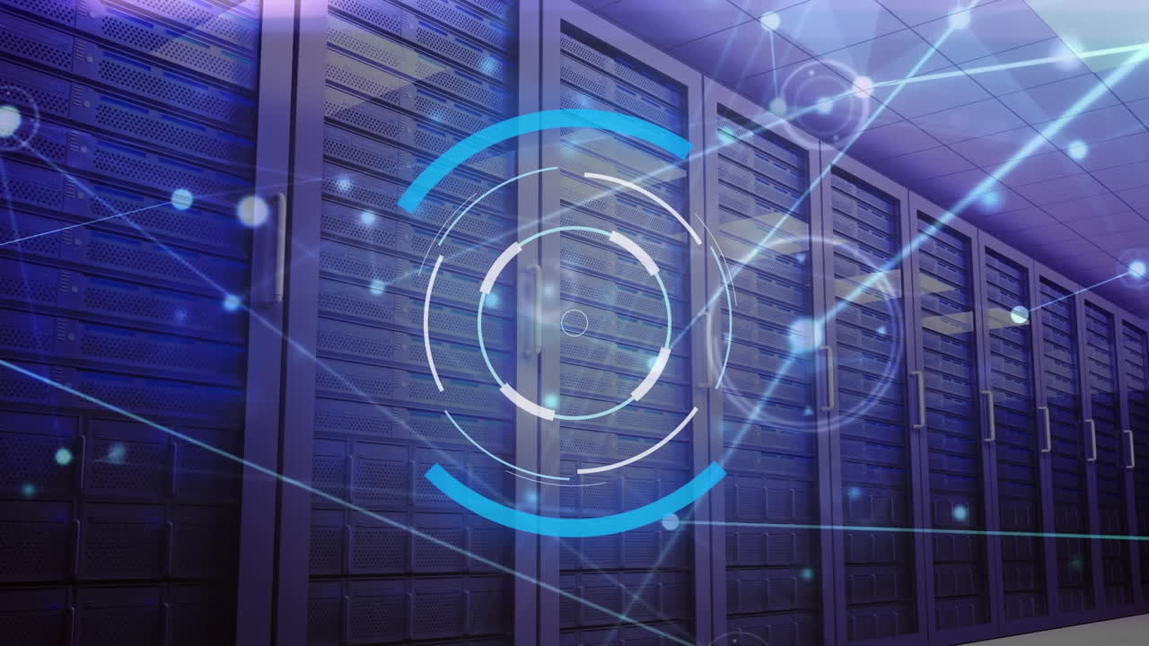 animación del escaneo del alcance, el trabajo en red y el procesamiento de datos a través de servidores informáticos