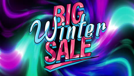 Animation-of-big-winter-sale-over-colorful-lights-on-black-background