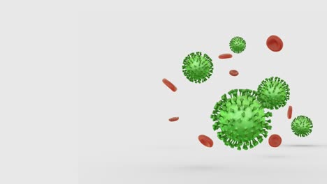 flying blood cells with coronavirus on a white background