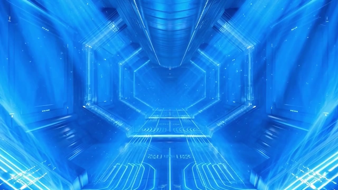 Futuristic Sci-Fi Corridor with Glowing Blue Neon Lights