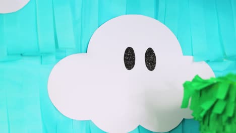 colorful geek-themed party decoration featuring cartoon cloud design with bright colors