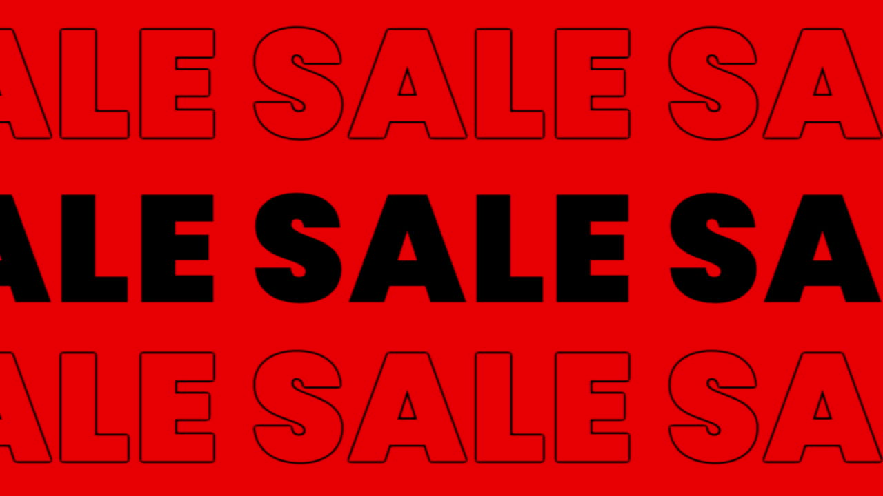 animación de la palabra venta en blanco y negro, sobre fondo alternado de blanco, negro, rojo y azul