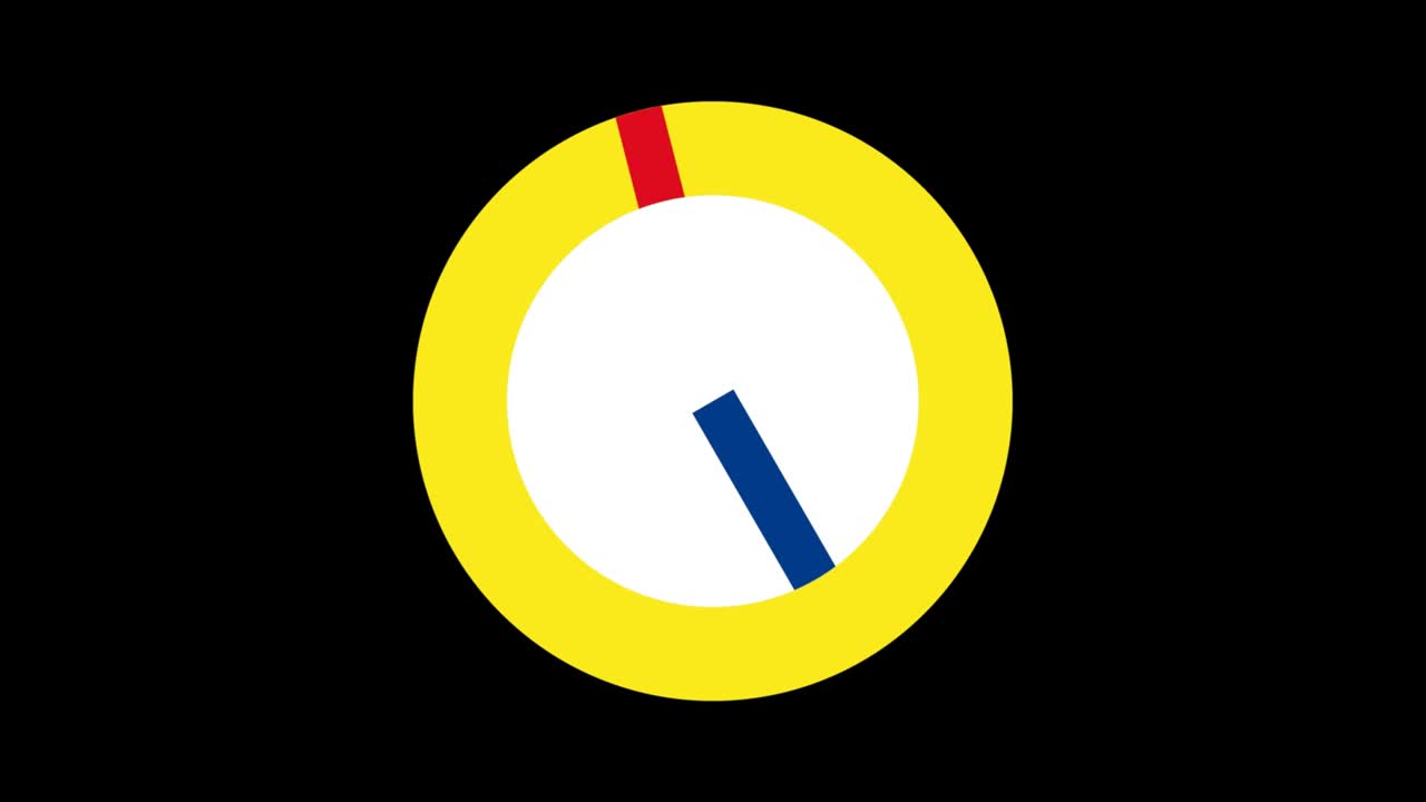 Abstract clock. Stripes as a watch hand. The passing of time. Loopable graphic element on black background