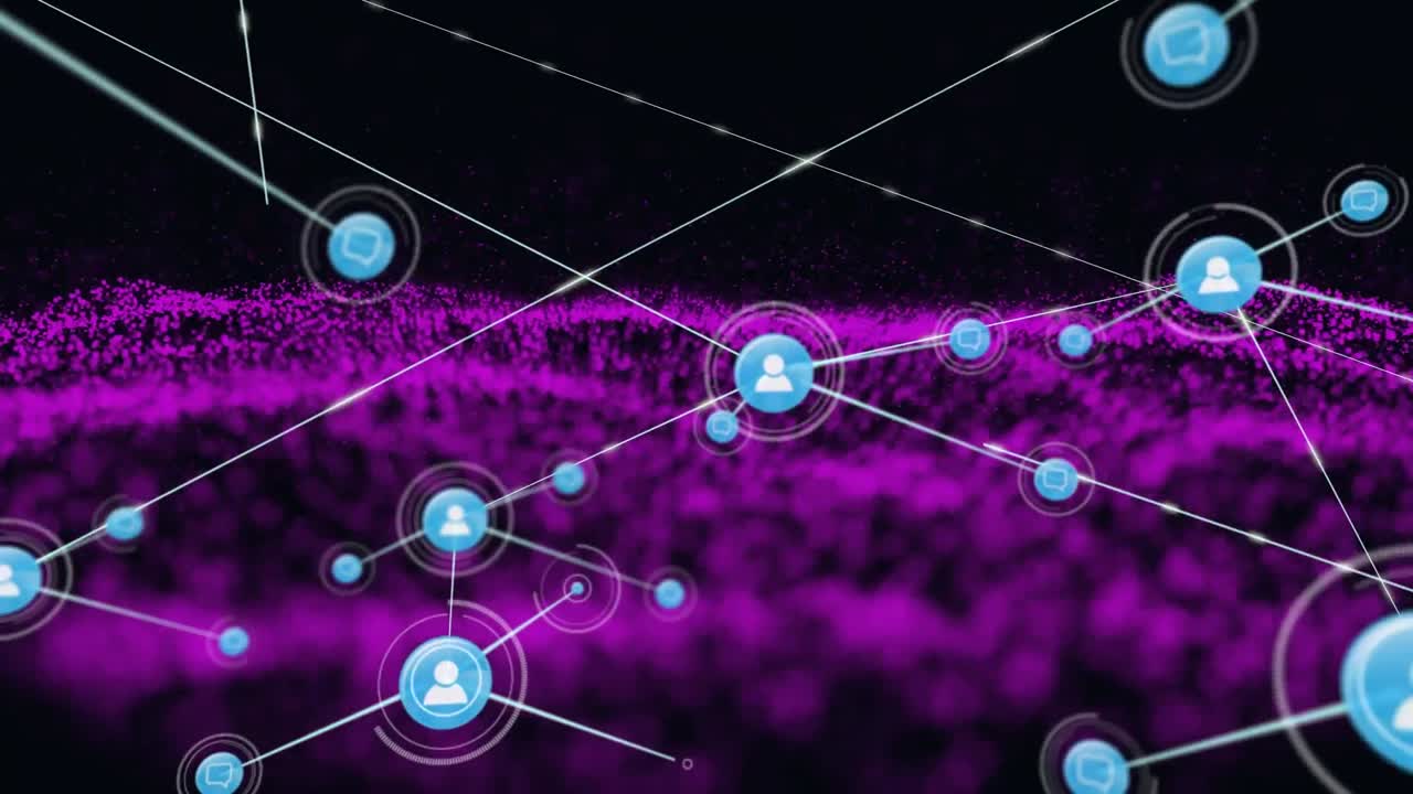 animación de la red de conexiones con personas iconos sobre malla y fondo negro