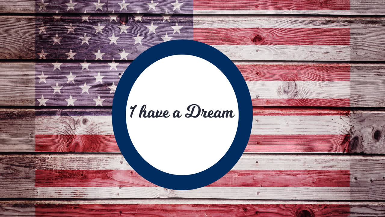 Animazione del testo "I Have a Dream" su bandiera americana