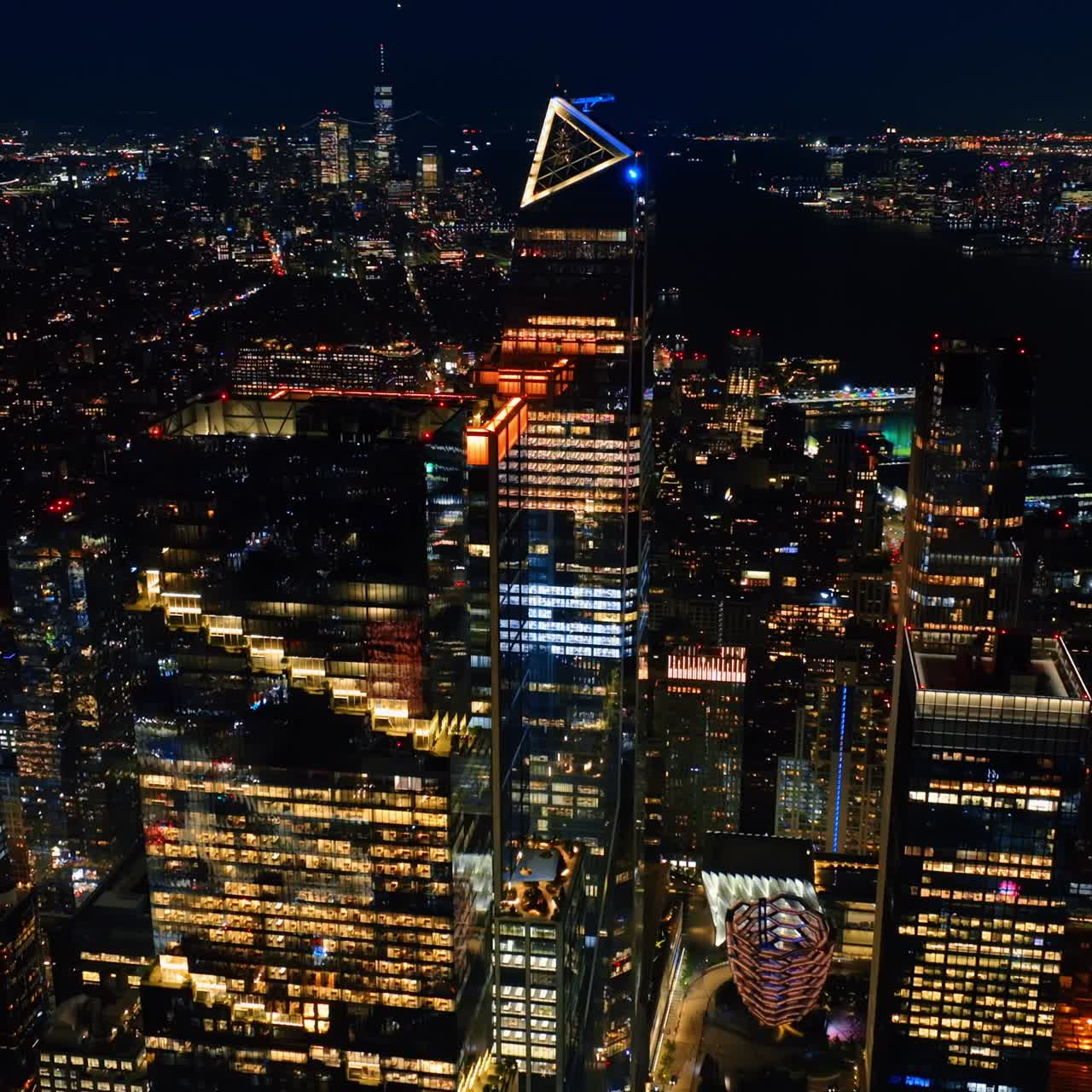 Luminous sparkling New York at night. Breath-taking scenery of the lively city from top
