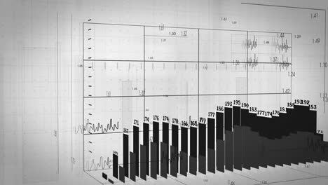 Animation of diagrams with numbers and data processing on white background