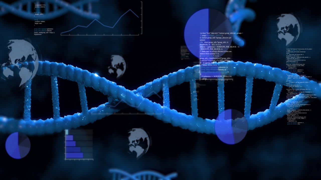 Animation of digital data processing over dna strand