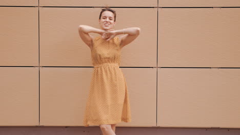 woman in yellow polka dot dress