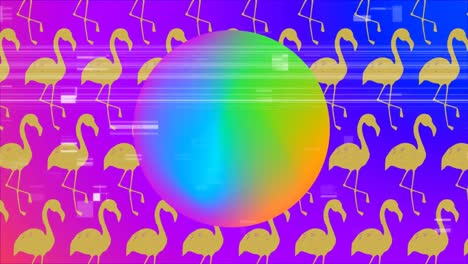 colorful circle with scrambled effect agaisnt pink flamingos