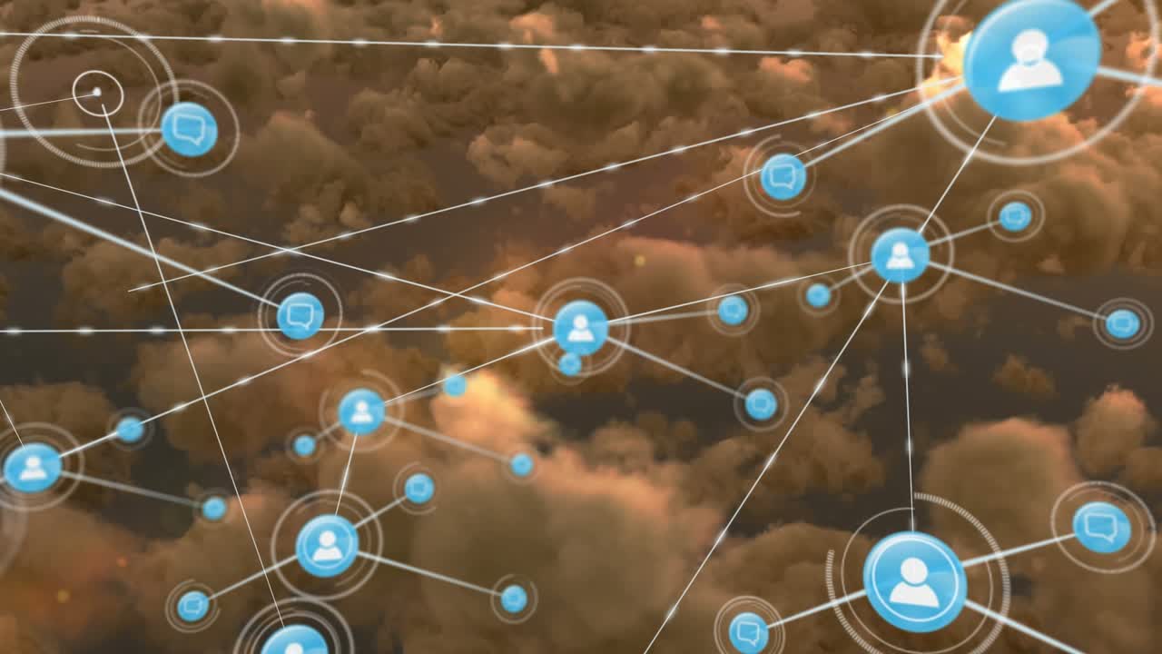 Animation af netværk af forbindelser over skyer på himlen.