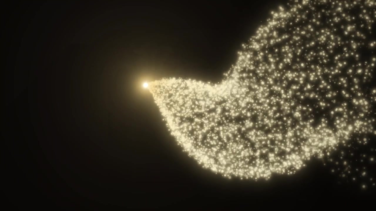 Golden Particle Dove Flying on Black Background
