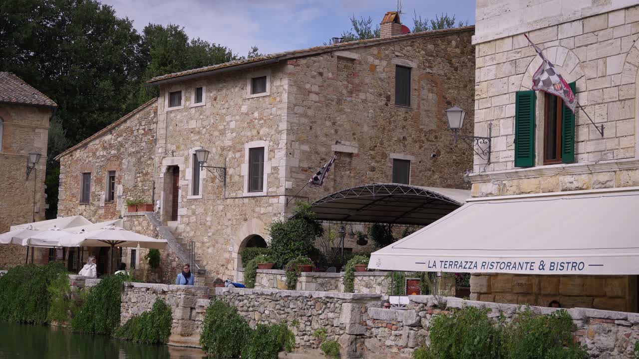 Beautiful Italian Bagno Vignoni Tuscany touristic historical village waterfront