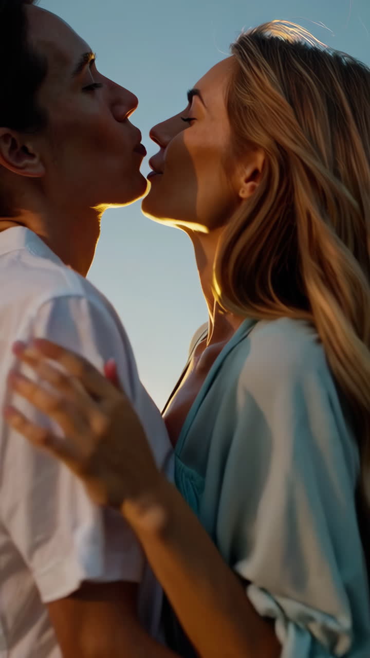 Momenti intimi e teneri di una coppia al tramonto