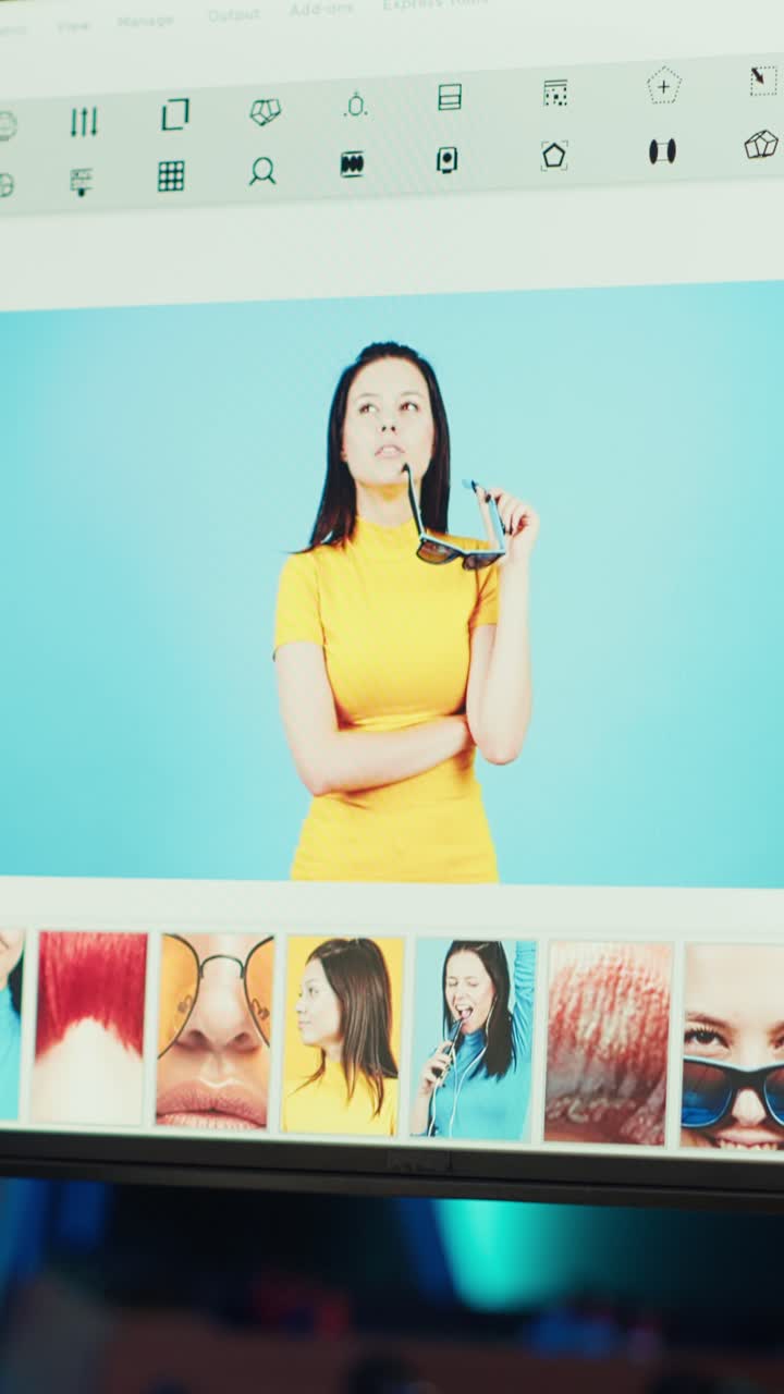 Editor de fotos para vídeos verticales usando tableta gráfica para retocar fotografías