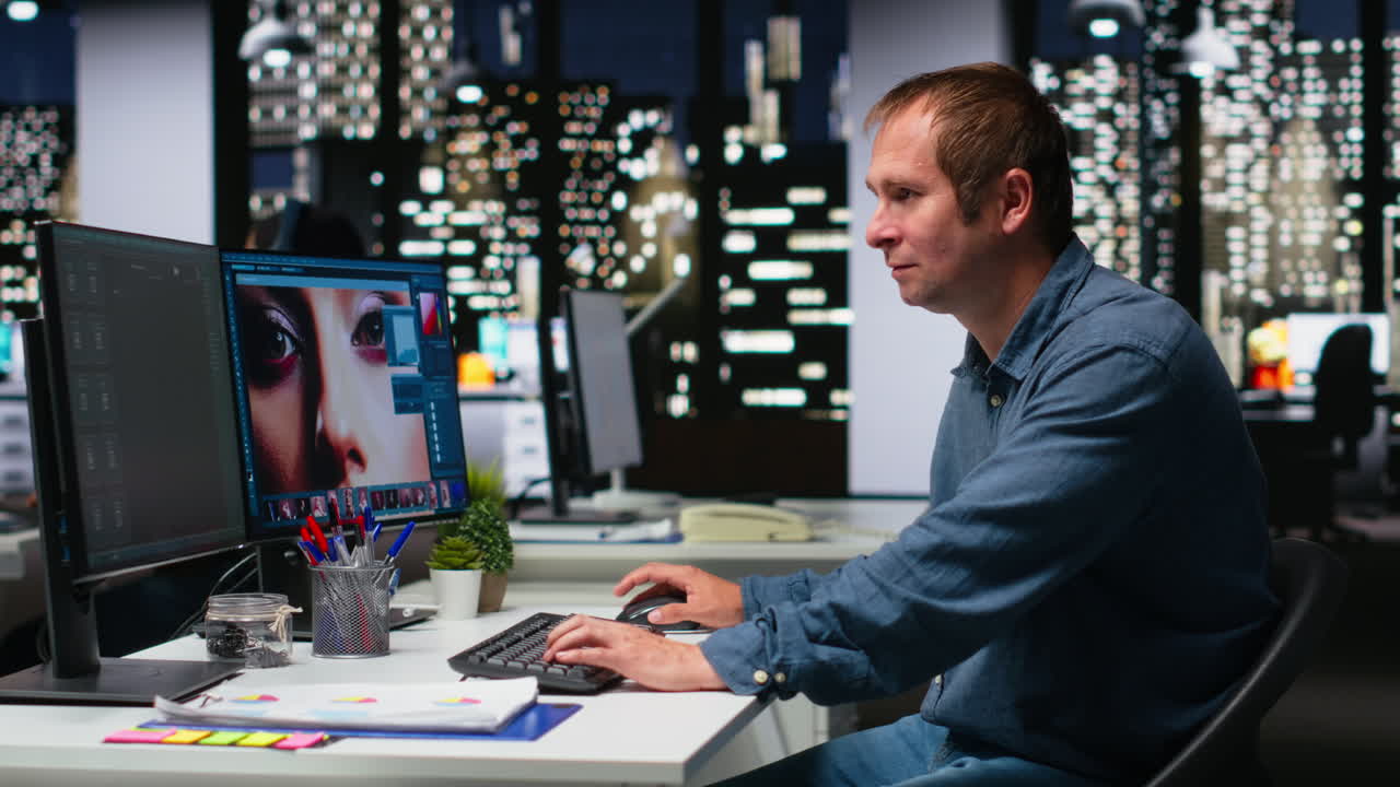 Graphic developer working with photo editing software at the office