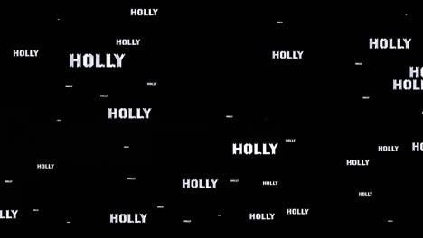 Animation-of-holly-text-in-repetition-at-christmas-on-black-background