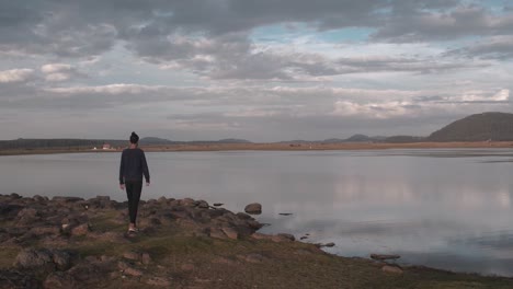 walking man in lake at morocco