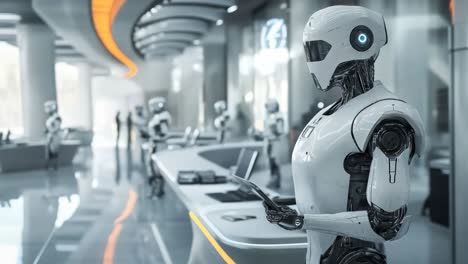 robots at a modern office reception