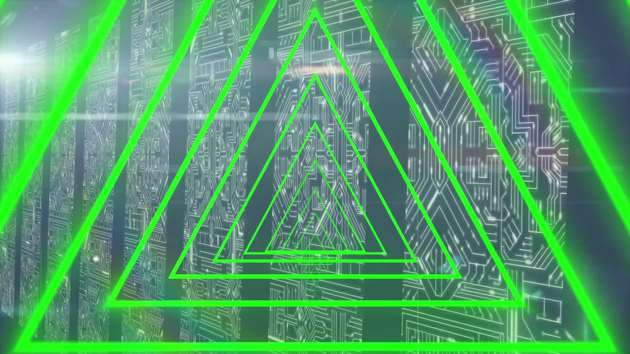 데이터 처리를 통해 녹색 네온 기하학적 모양의 애니메이션