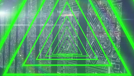 Animation-of-green-neon-geometrical-shapes-over-data-processing