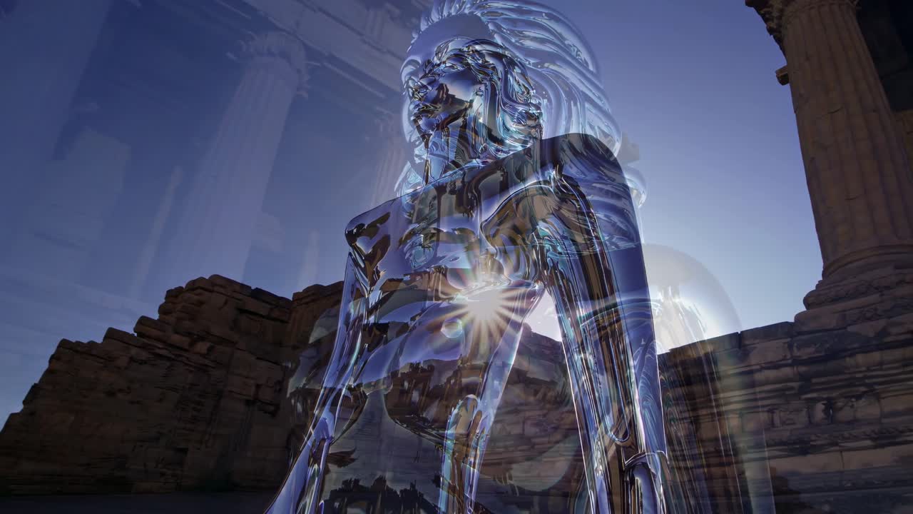 고대 유적 에 있는 은 금속 동상