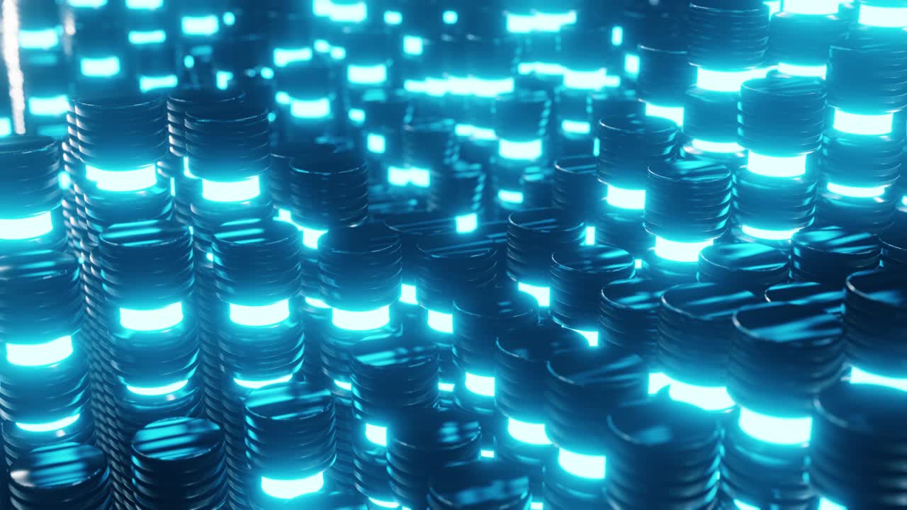 composizione di sfondo astratta con cilindri a tubi luminosi in prospettiva. modello digitale futuristico con spazio di copia. animazione 3d di loop senza cuciture. 4k uhd