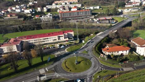 aerial orbit establishes nearly empty roundabout in arcos de valdevez portugal