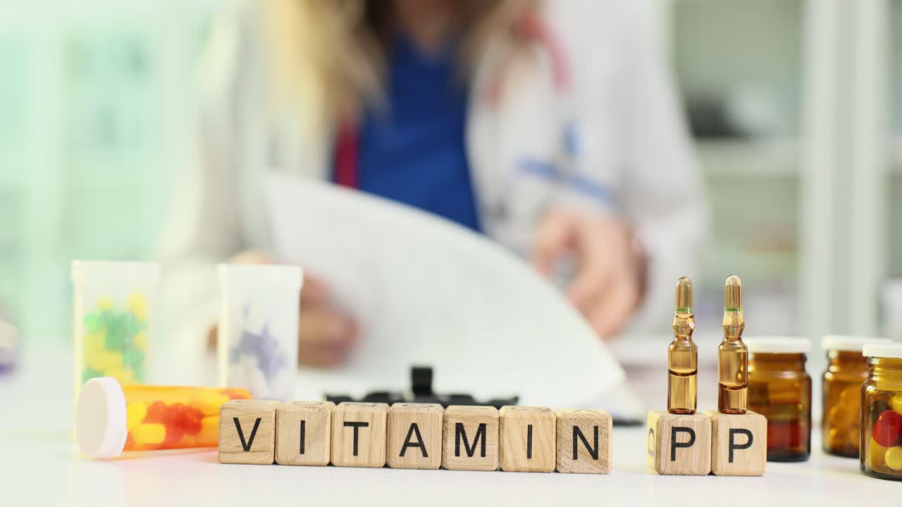 Vitamin and medication on a table