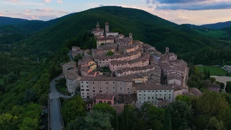 a vista of a small medieval villages of nocera umbra in umbria, italy