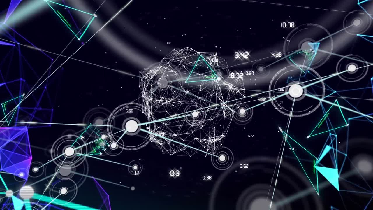 검은 바탕 위의 데이터 처리 및 모양의 애니메이션