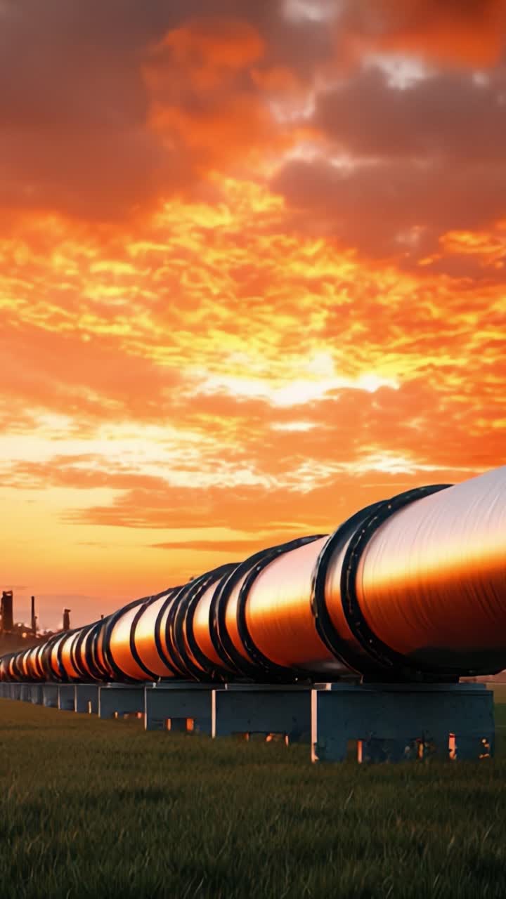 Dramatic Sunset Over Industrial Pipeline: Capturing the Beauty of Modern Infrastructure Amidst Nature's Palette