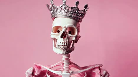 a skeleton wearing a crown on its head