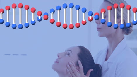 dna strand animation over doctor examining patient''s face