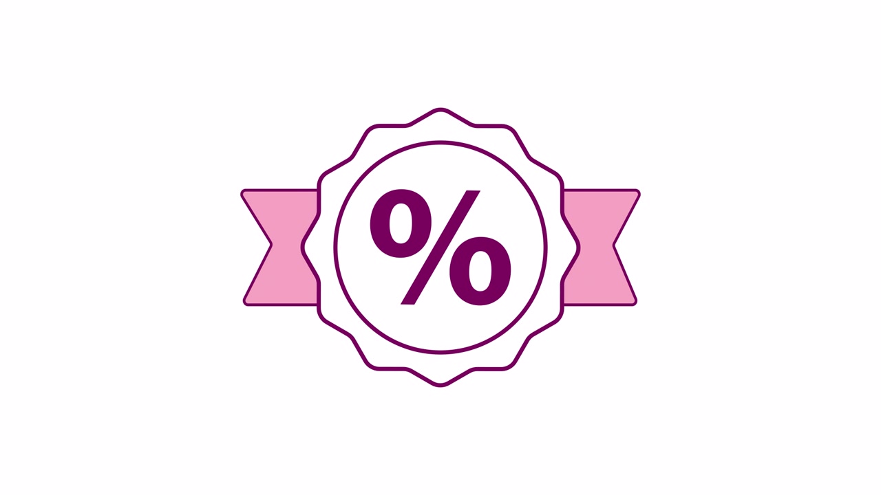 Badge animato con simbolo di percentuale su sfondo bianco