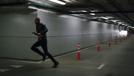 police chasing terrorist in urban building. police officers trying to catch man