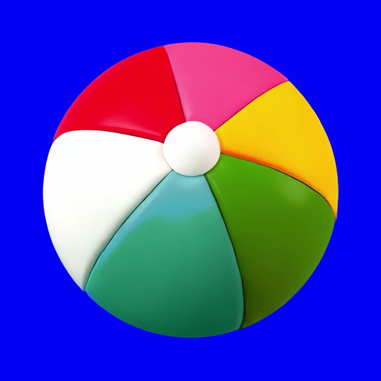 Animazione di un pallone da spiaggia gonfiabile colorato, video 4K trasparente, schermo verde