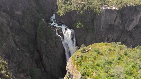 view from the top of voringsfossen waterfall