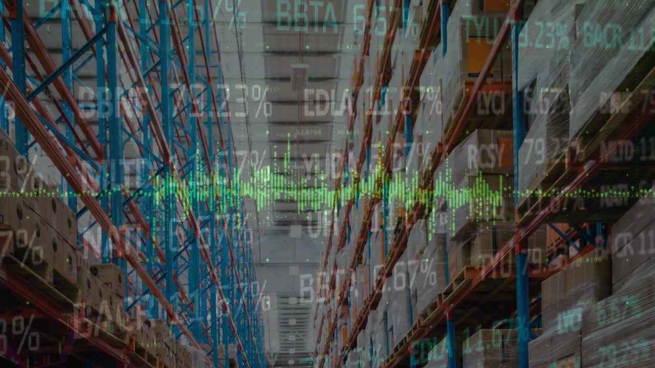 animación del procesamiento de datos en un almacén vacío