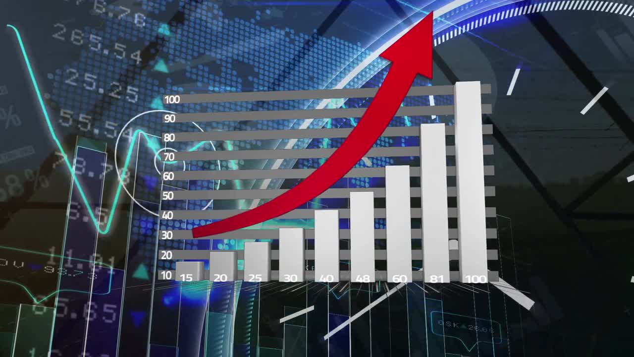 Animación del procesamiento de datos financieros sobre el planeta