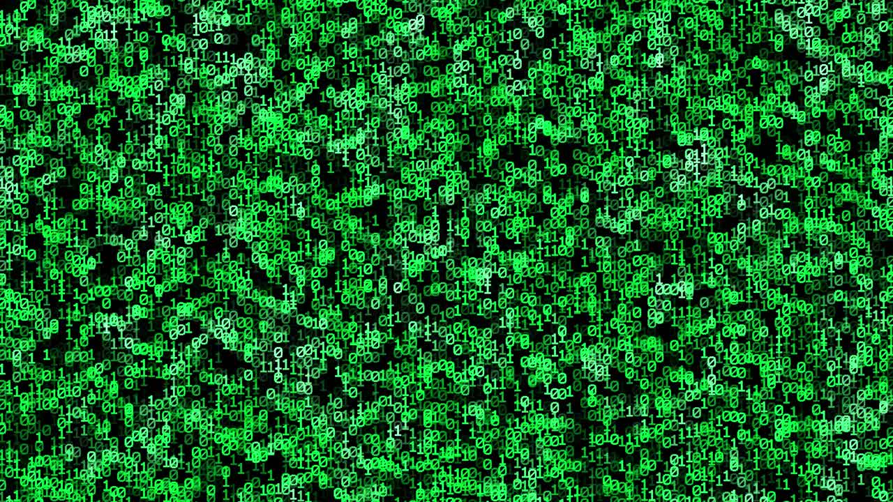 Abstract Green Binary Code Flowing Down on Black Background
