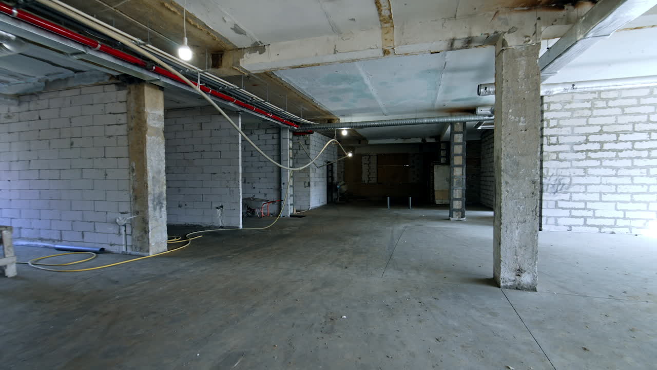 Large premise with columns and big windows. Reconstruction of the old building.