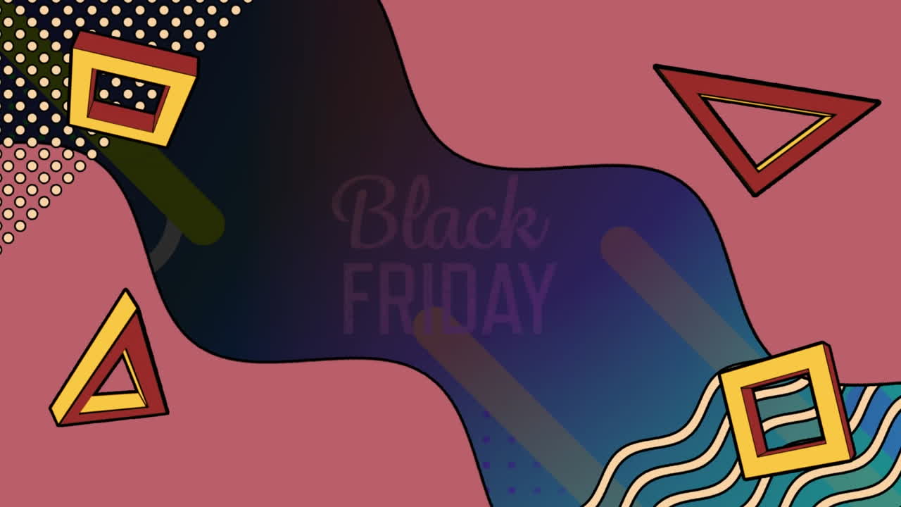 Animation of rotating triangles and waves over black friday text