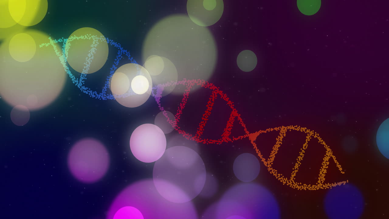 animación de la cadena de adn sobre puntos en movimiento