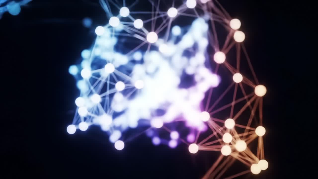 Abstract Digital Network Visualization Comprising Vibrant Nodes and Indistinct Lines Representing Connectivity in a Dynamic, Futuristic Environment