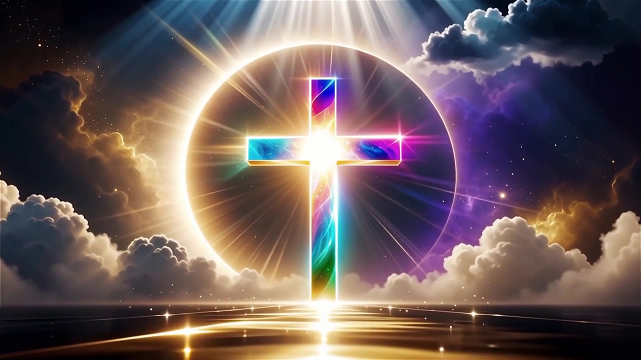 Croce Cristiana Luce Celestiale Sfondo per il Culto.